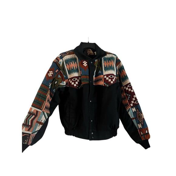 David James Other - VTG Mens 90s Black Tapestry Pattern David James Jacket Medium Cotton Poly Blend